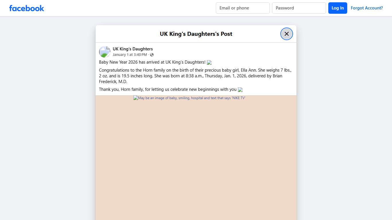 Baby New Year 2026 has arrived at UK... - UK King's Daughters Facebook